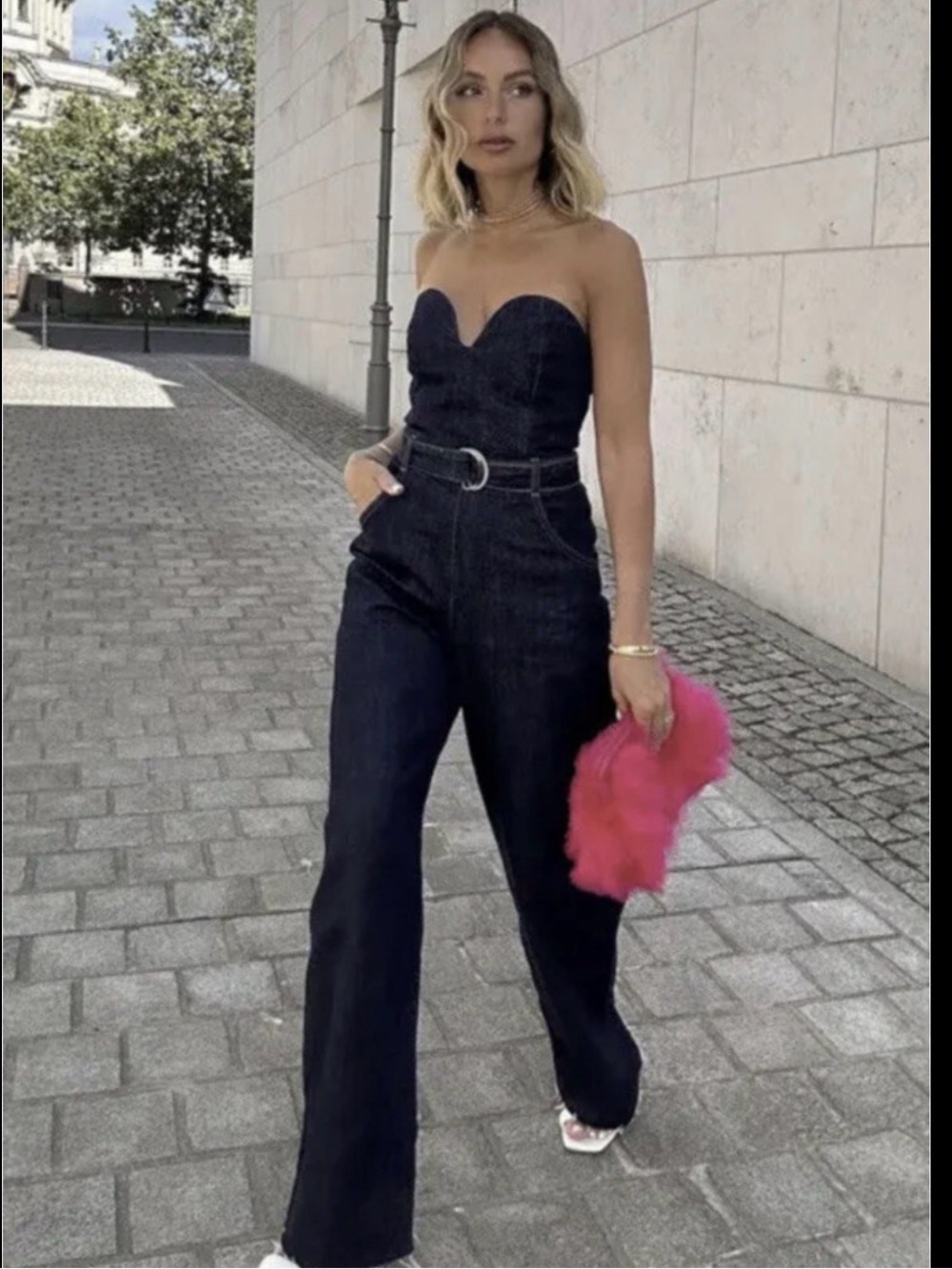 Zara ZW Bustier Denim Jumpsuit